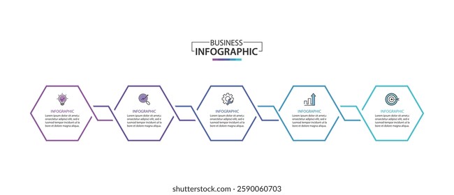 Business infographic template. 5 Step timeline journey. Process diagram, Infographic elements vector illustration.	