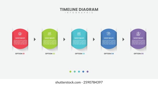 Business infographic template. 5 Step timeline journey. Process diagram, 5 options on white background, Info graph elements 