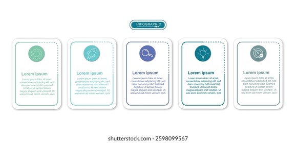 Business infographic template. 5 Step timeline journey. Process diagram, 5 options on white background, vector illustration.