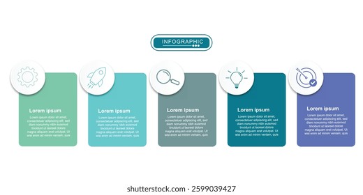 Business infographic template. 5 Step timeline journey. Process diagram, 5 options on white background, vector illustration.