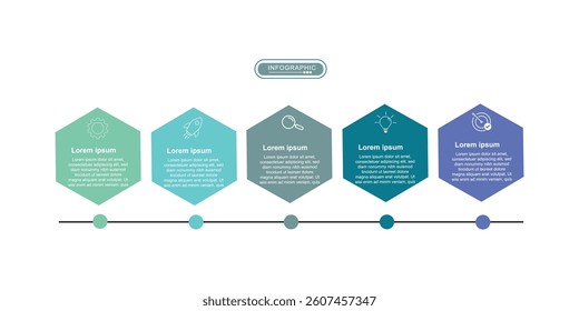 Business infographic template. 5 Step timeline journey. Process diagram, 5 options on white background, vector illustration.