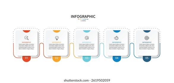 Business infographic template. 5 Step timeline journey. Process diagram, Infographic elements vector illustration.	