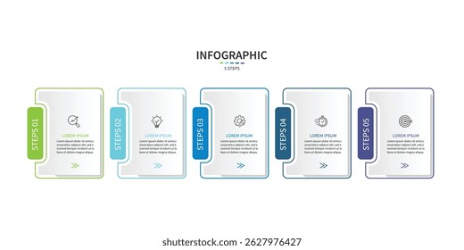 Business infographic template. 5 Step timeline journey. Process diagram, 5 options on white background, Infograph elements vector illustration.
