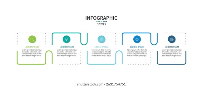 Vorlage für Geschäftsinformationen. 5 Schritt Zeitplanreise. Prozessdiagramm, Infografik-Elemente, Vektorgrafik.