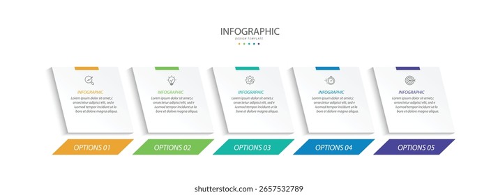 Business infographic template. 5 Step timeline journey. Process diagram, 5 options on white background, social media post, Infograph elements vector illustration.