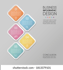 Business infographic template with 5 steps. Timeline with icons. Vector