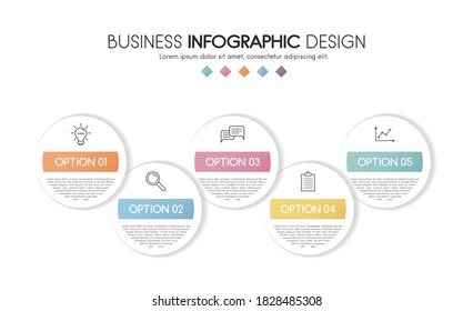 Business infographic template with 5 steps. Timeline with icons. Vector