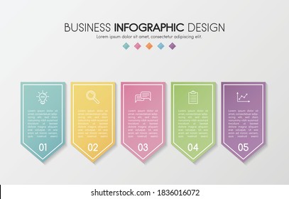 Business infographic template with 5 steps. Timeline with icons. Vector