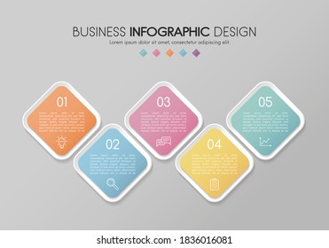 Business infographic template with 5 steps. Timeline with icons. Vector