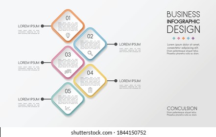 Business infographic template with 5 steps. Timeline with icons. Vector