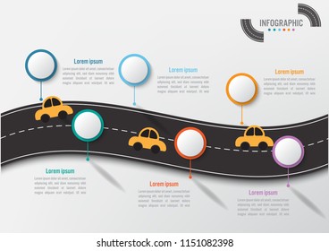Business infographic template with 6 options road shape, Abstract elements diagram or processes and business flat icon, Vector business template for presentation.Creative concept for infographic.
