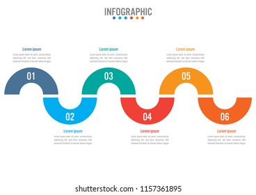 Business infographic template with 6 options curve line, Abstract elements diagram or processes and business flat icon, Vector business template for presentation.Creative concept for infographic.
