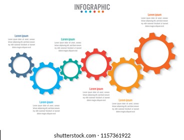 Business infographic template with 6 options gear shape, Abstract elements diagram or processes and business flat icon, Vector business template for presentation.Creative concept for infographic.
