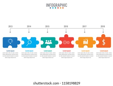 Business infographic template with 6 options jigsaw puzzle shape, Abstract elements diagram or processes and business flat icon, Vector business template for presentation.