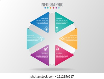 Business infographic template with 6 options polygonal shape