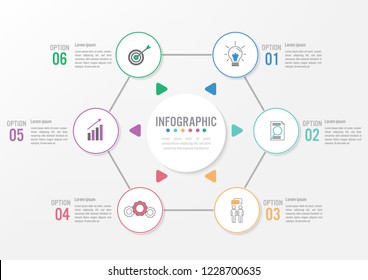 Business infographic template with 6 options circular shape