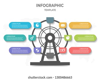 Business infographic template 6 options, Ferris wheel style.