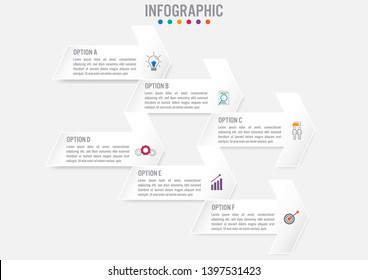 Business infographic template with 6 options arrows shape