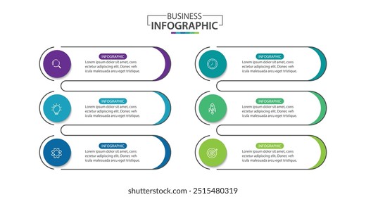 Business infographic template. 6 Step timeline journey. Process diagram, Infographic elements vector illustration.