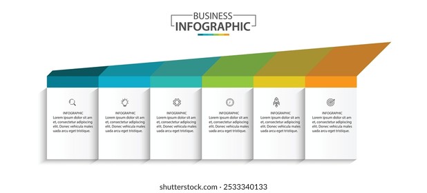 Business infographic template. 6 Step timeline journey. vector illustration