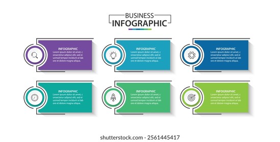 Business infographic template. 6 Step timeline journey, vector illustration