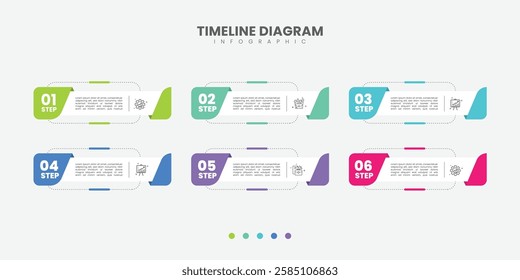 Business infographic template. 6 Step timeline journey. Process diagram, 6 options on white background