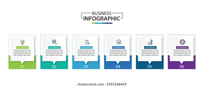 Business infographic template. 6 Step timeline journey. Process diagram,  Infographic elements vector illustration.