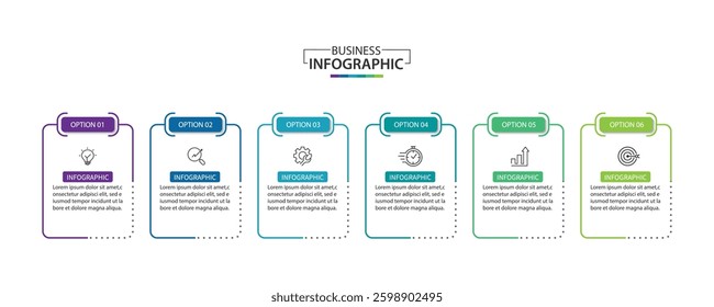 Business infographic template. 6 Step timeline journey. Process diagram, Infographic elements vector illustration