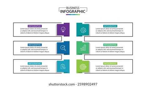 Business infographic template. 6 Step timeline journey. Process diagram, Infographic elements vector illustration.	