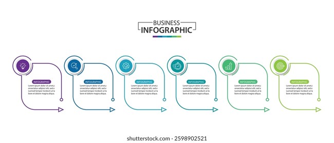 Business infographic template. 6 Step timeline journey. Process diagram, Infographic elements vector illustration.