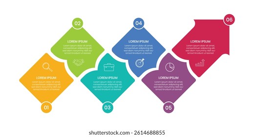Business infographic template. 6 Step timeline journey. Process diagram, 4 options on white background, Infograph elements