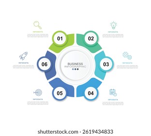 Business infographic template. 6 Step timeline journey. Process diagram, 6 options on white background