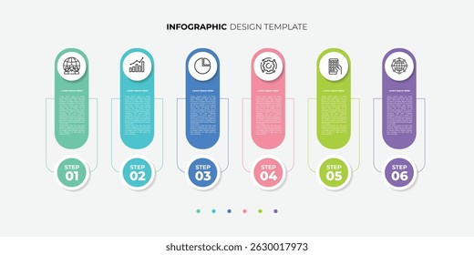 Business infographic template. 6 Step timeline journey. Process diagram, 6 options on white background, Infograph elements