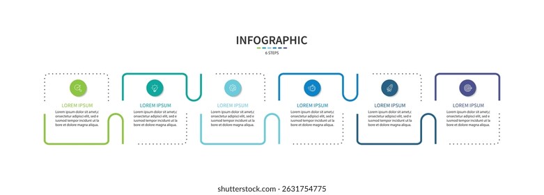 Business infographic template. 6 Step timeline journey. Process diagram, Infographic elements vector illustration.