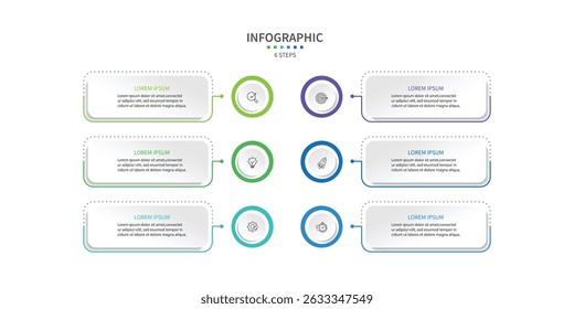 Business infographic template. 6 Step timeline journey. Process diagram, Infographic elements vector illustration.	