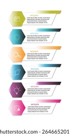 Plantilla de infografía de negocios. Viaje de la línea de tiempo de 6 pasos. Diagrama de proceso, 6 opciones sobre fondo blanco, Ilustración vectorial de elementos infográficos.