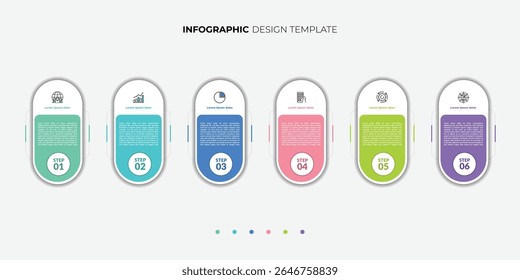 Business infographic template. 6 Step timeline journey. Process diagram, 6 options on white background, Infograph elements
