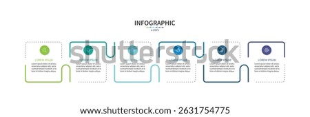 Business infographic template. 6 Step timeline journey. Process diagram, Infographic elements vector illustration.