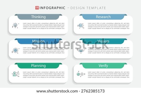 Business infographic template. 6 Step timeline journey. Process diagram, 6 options on white background, Infograph elements vector illustration.