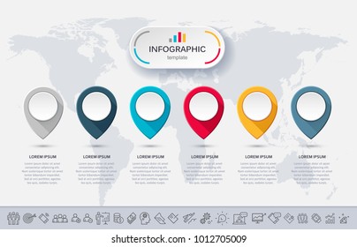 Business infographic template with 6 steps to success. Vector design.