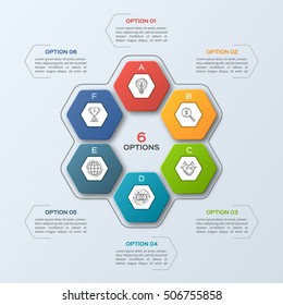 Business infographic template with 6 steps, processes, parts, options. Vector illustration.