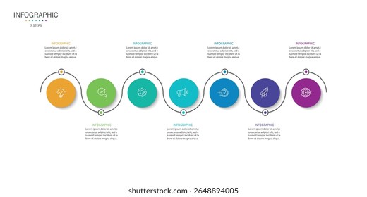 Business infographic template. 7 Step timeline journey. Process diagram, Infographic elements vector illustration
