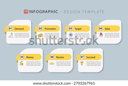 Business infographic template. 7 Step timeline journey. Process diagram, 7 options on white background, Infograph elements, technology, education, modern vector illustration.