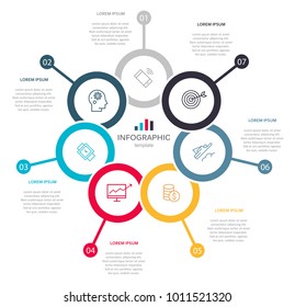 Business infographic template with 7 steps to success. Vector design.