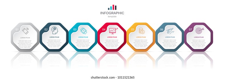 Business infographic template with 7 steps to success. Vector design.