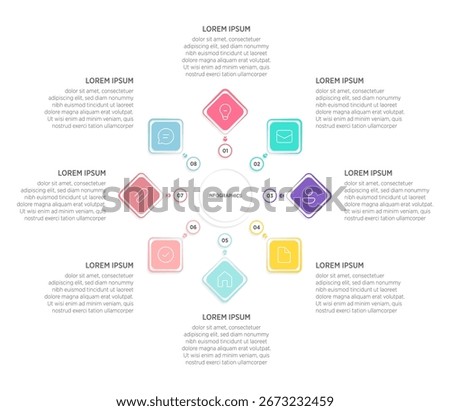 Business Infographic Template – 8 Options
A versatile and modern infographic design featuring Eight distinct segments. Ideal for presenting business concepts such as workflows, process diagrams.