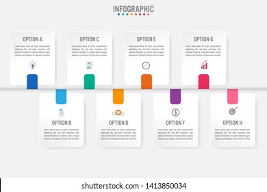 Business infographic template with 8 rectangular shape options, Abstract elements diagram or processes and business flat icon, Vector business template for presentation.
