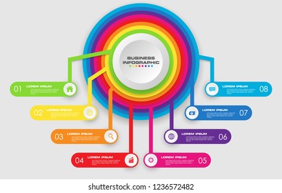 Business Infographic template with 8 step colorful creative concept timeline presentation