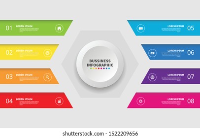 Business Infographic template with 8 step colorful creative concept timeline presentation