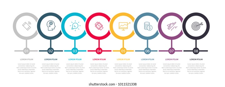 Business infographic template with 8 steps to success. Vector design.